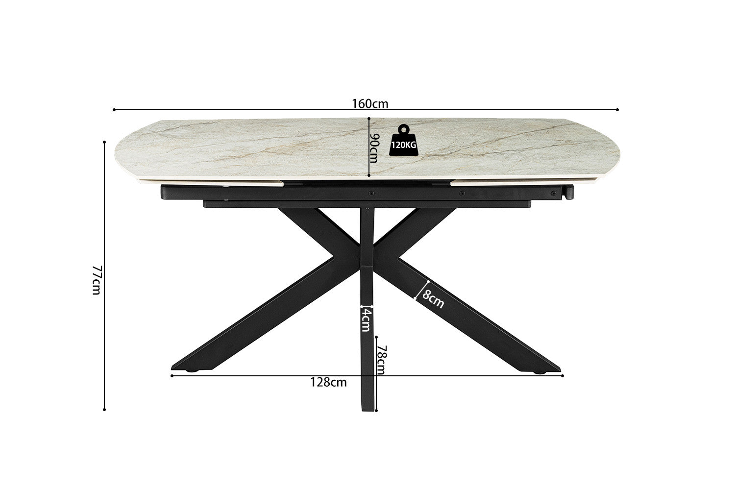 NEW - Extendable table 'Ares' 160-240 cm Danish Oval Glossy Stone Beige