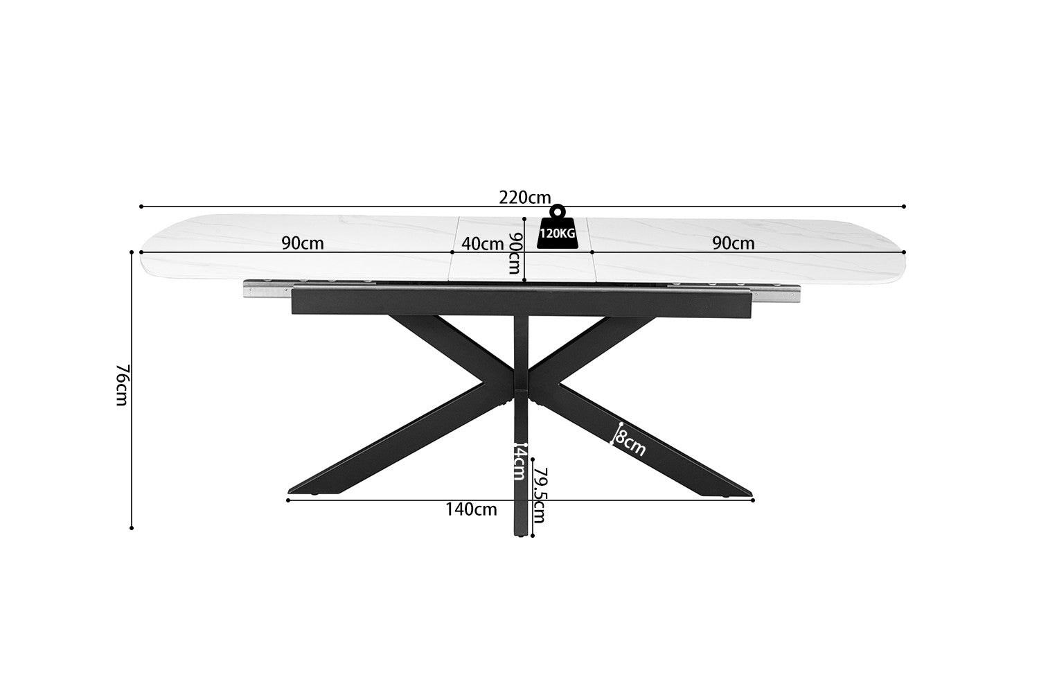 NEW - Extendable table 'Hestia' 180-220 cm Danish Oval Stone White