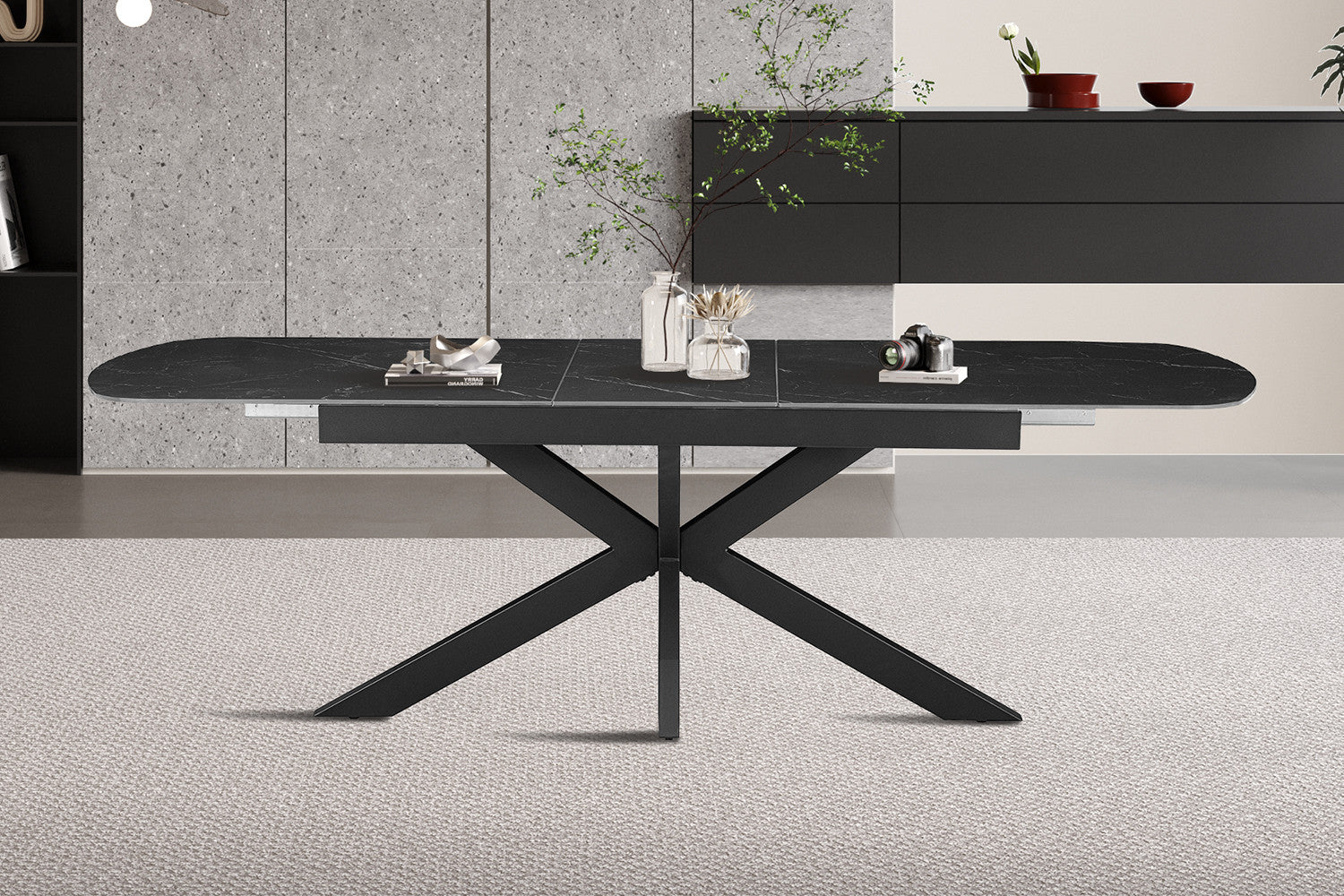 NEW - Extendable table 'Hestia' 180-220 cm Danish Oval Stone Black