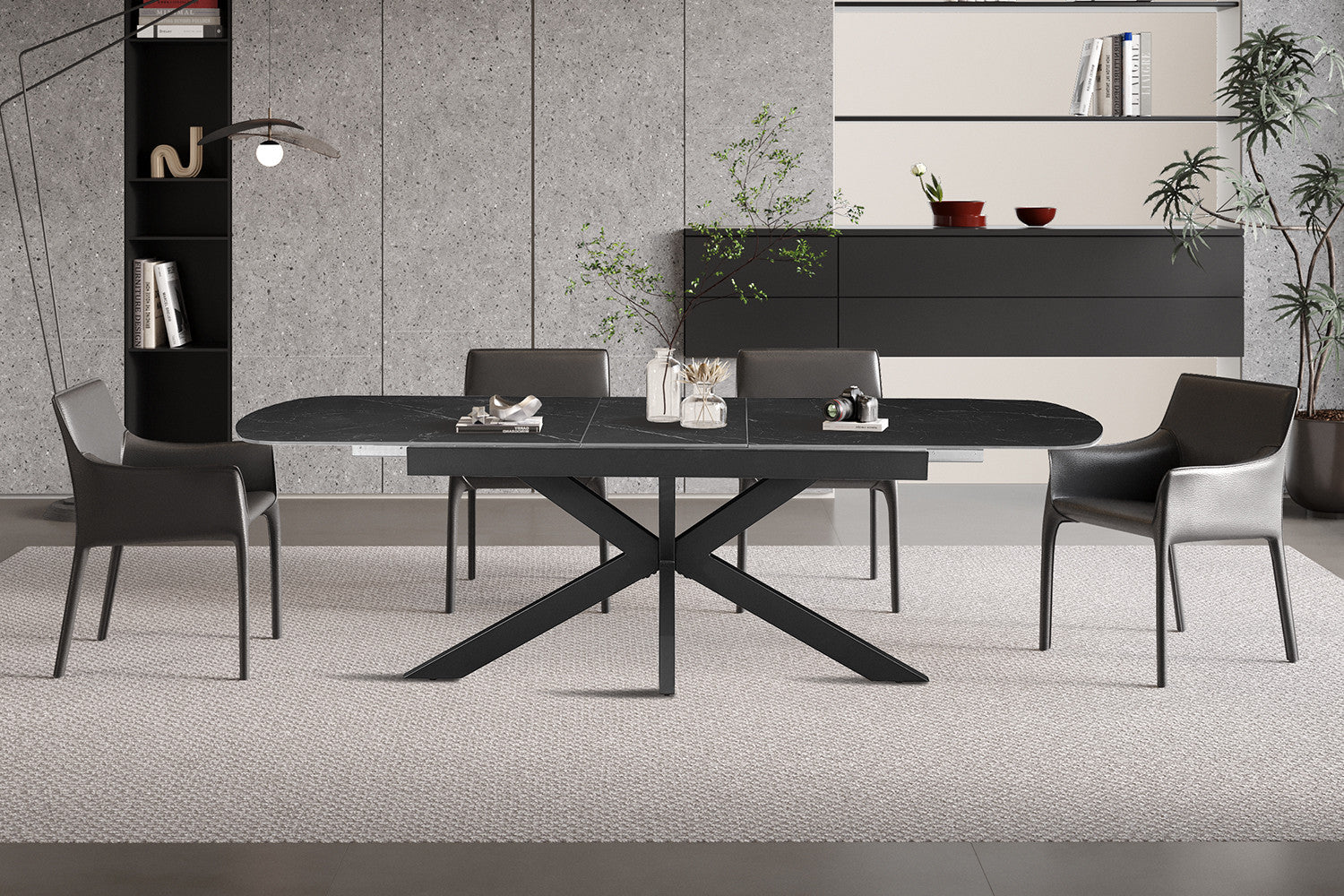NEW - Extendable table 'Hestia' 180-220 cm Danish Oval Stone Black