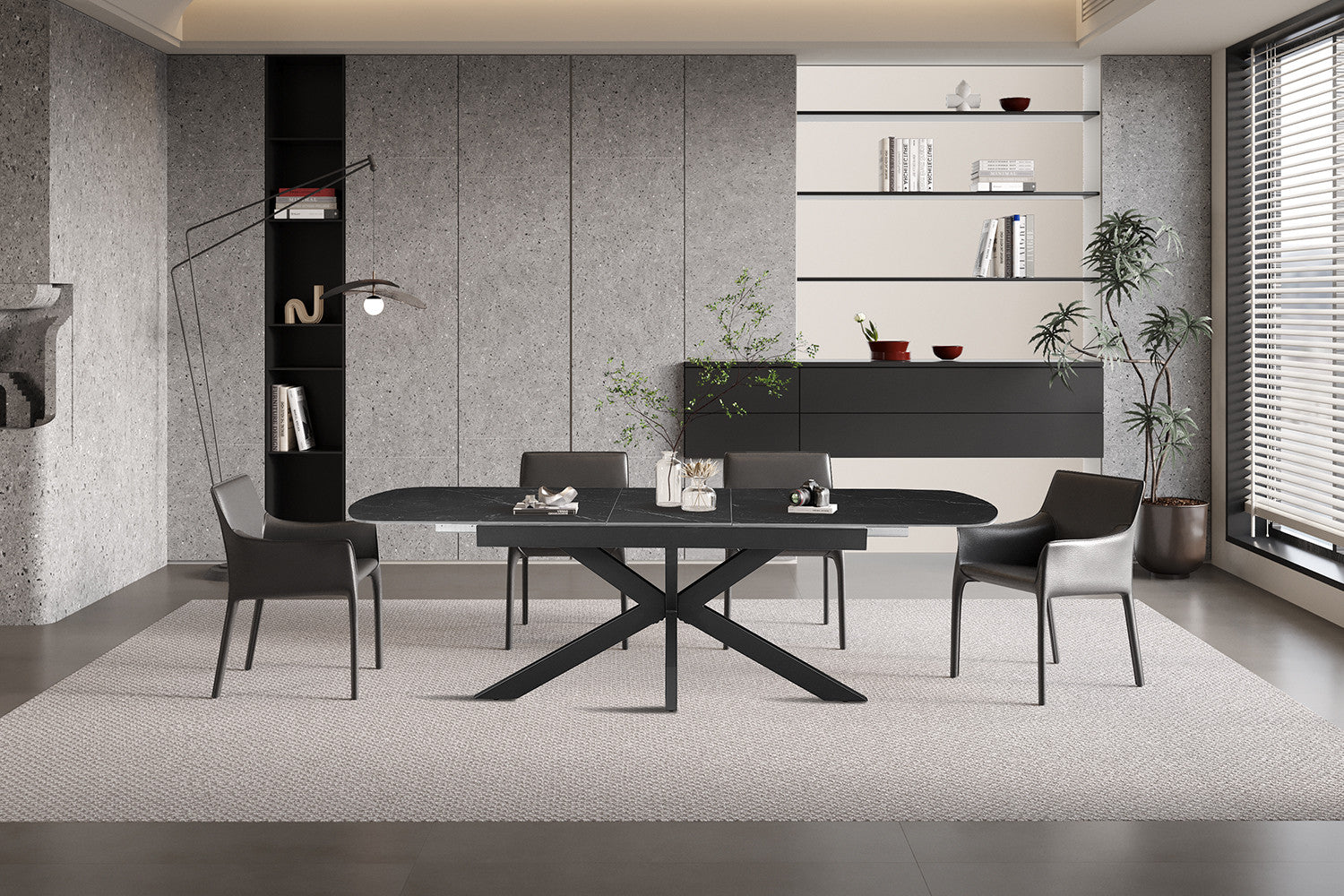 NEW - Extendable table 'Hestia' 180-220 cm Danish Oval Stone Black