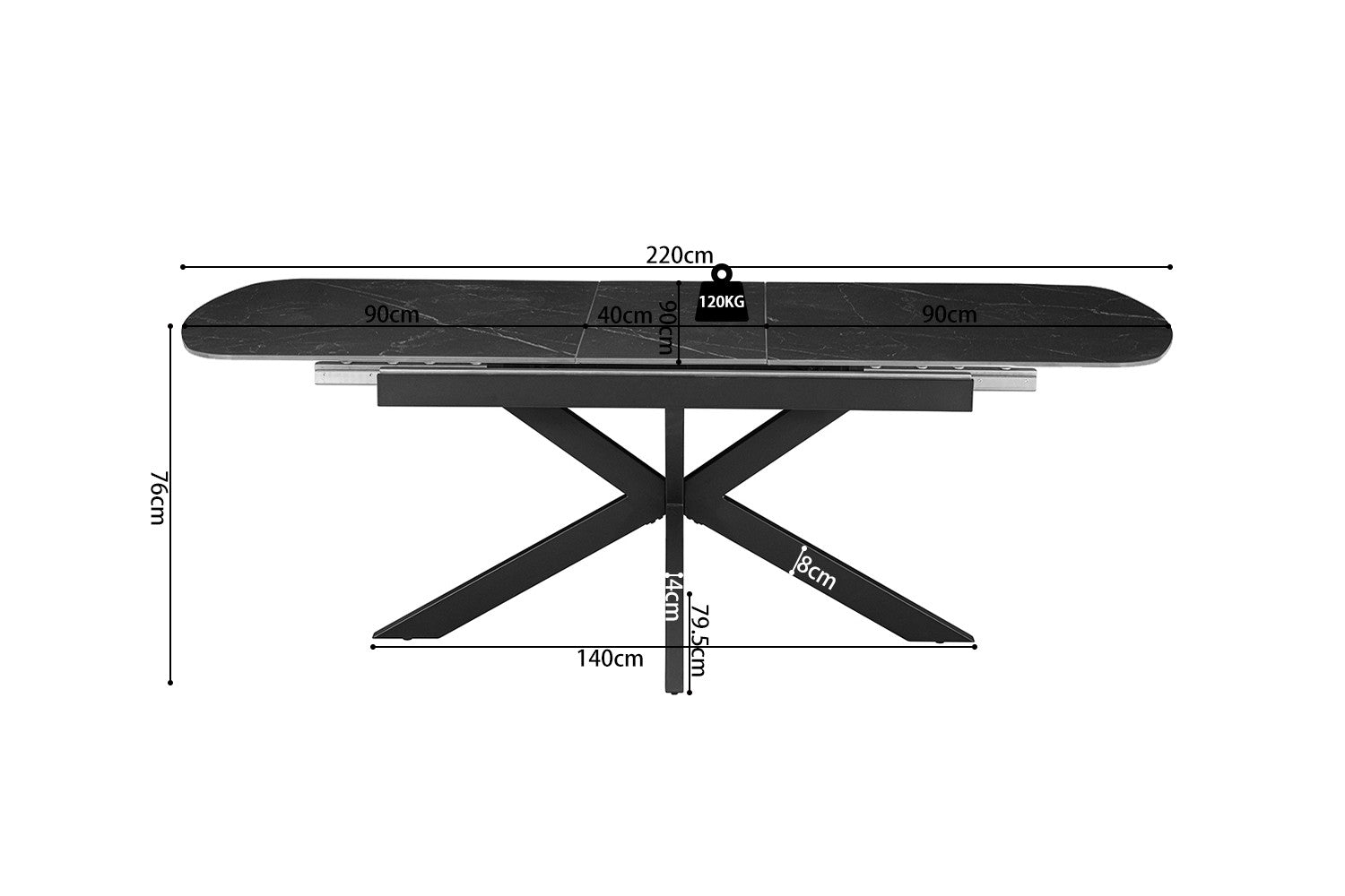 NEW - Extendable table 'Hestia' 180-220 cm Danish Oval Stone Black