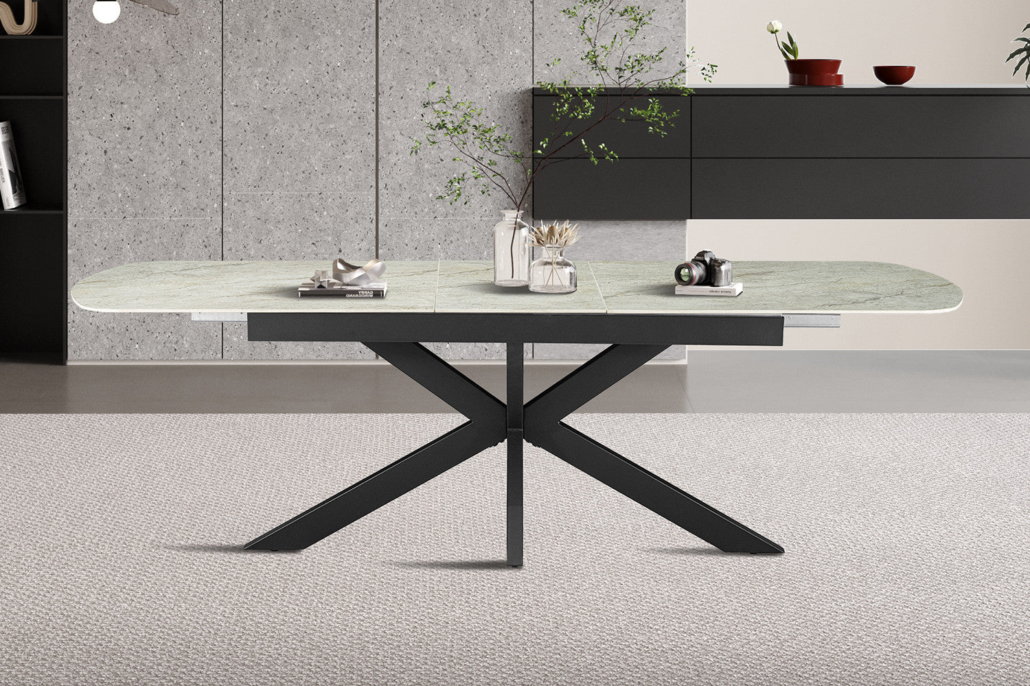 NEW - Extendable table 'Hestia' 180-220 cm Danish Oval Gloss. Stone Beige