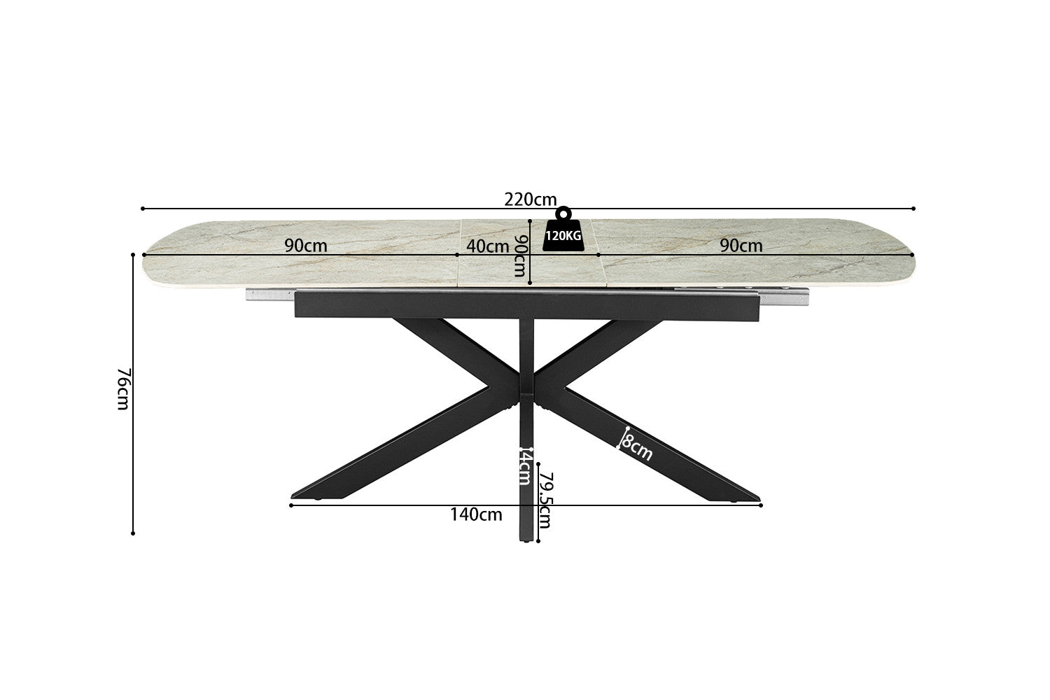 NEW - Extendable table 'Hestia' 180-220 cm Danish Oval Gloss. Stone Beige