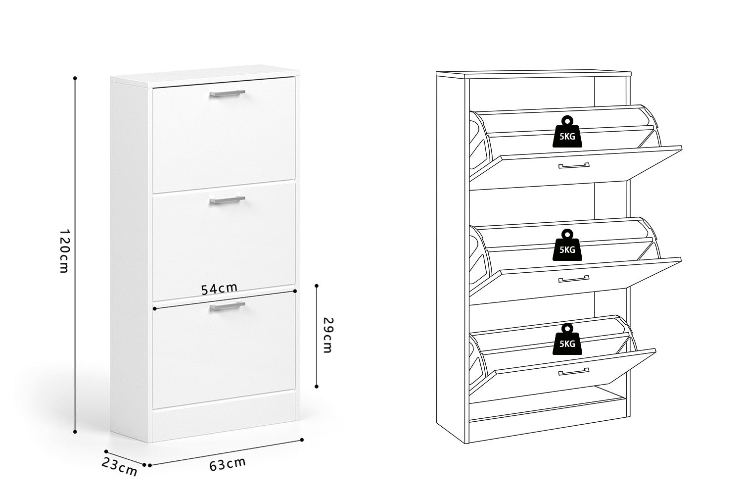 Shoe cabinet 'Carini' 3 drawers White