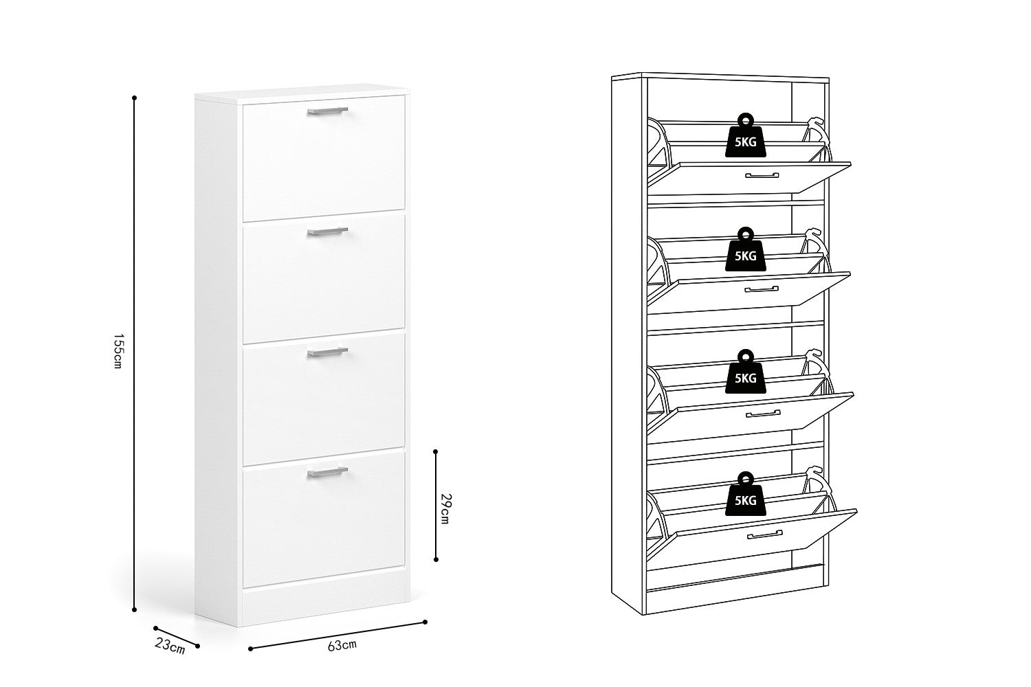 Shoe cabinet 'Carini' 4 drawers White