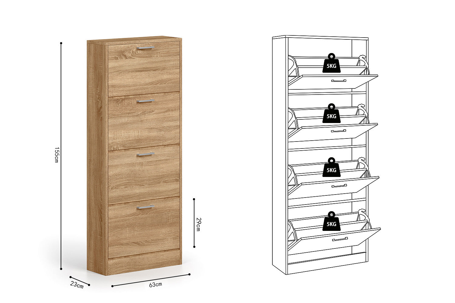 Shoe cabinet 'Carini' 4 drawers Sonoma