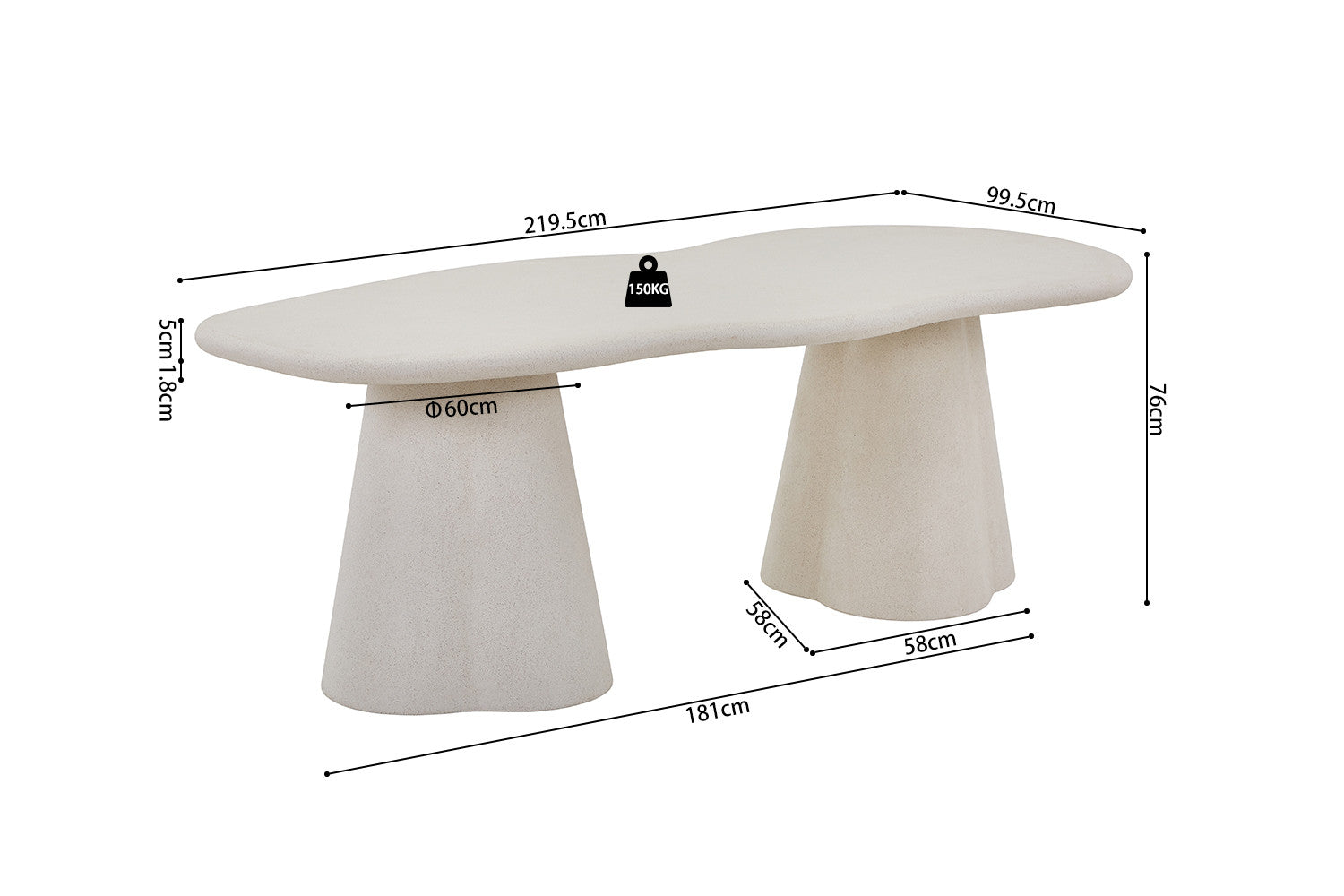 Table 'Faro' 220 cm Organic Cement