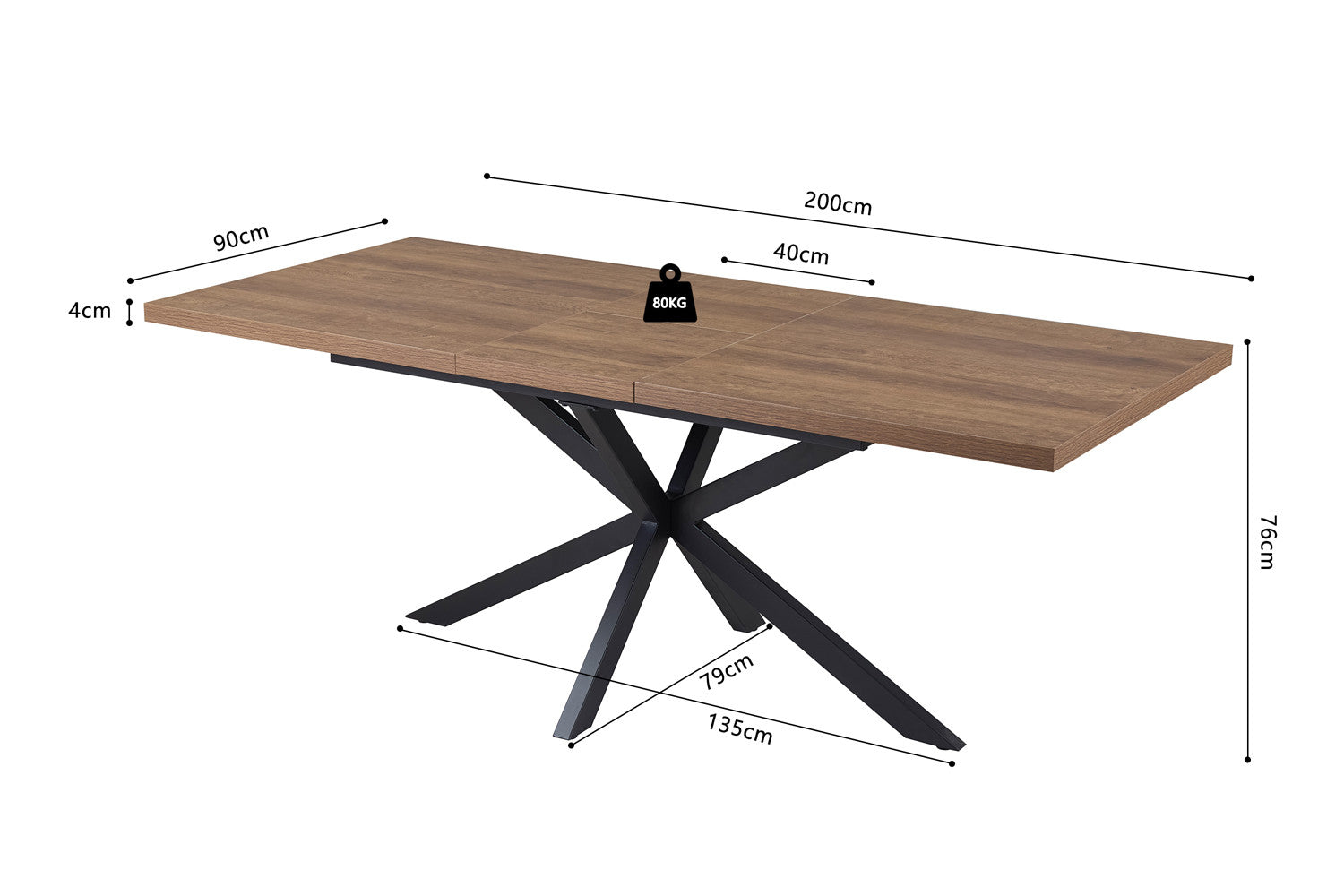 Extendable table 'Kos' 160-200 cm Dark brown