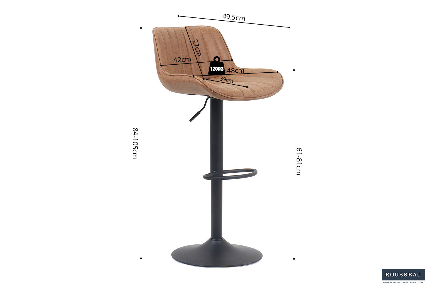 Bar stool 'Fenna' PU Cognac