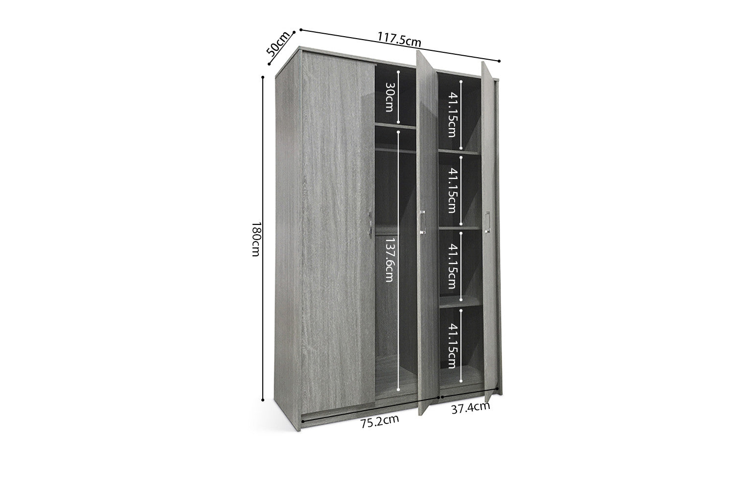 Wardrobe 'Ray' 3 doors Gray oak