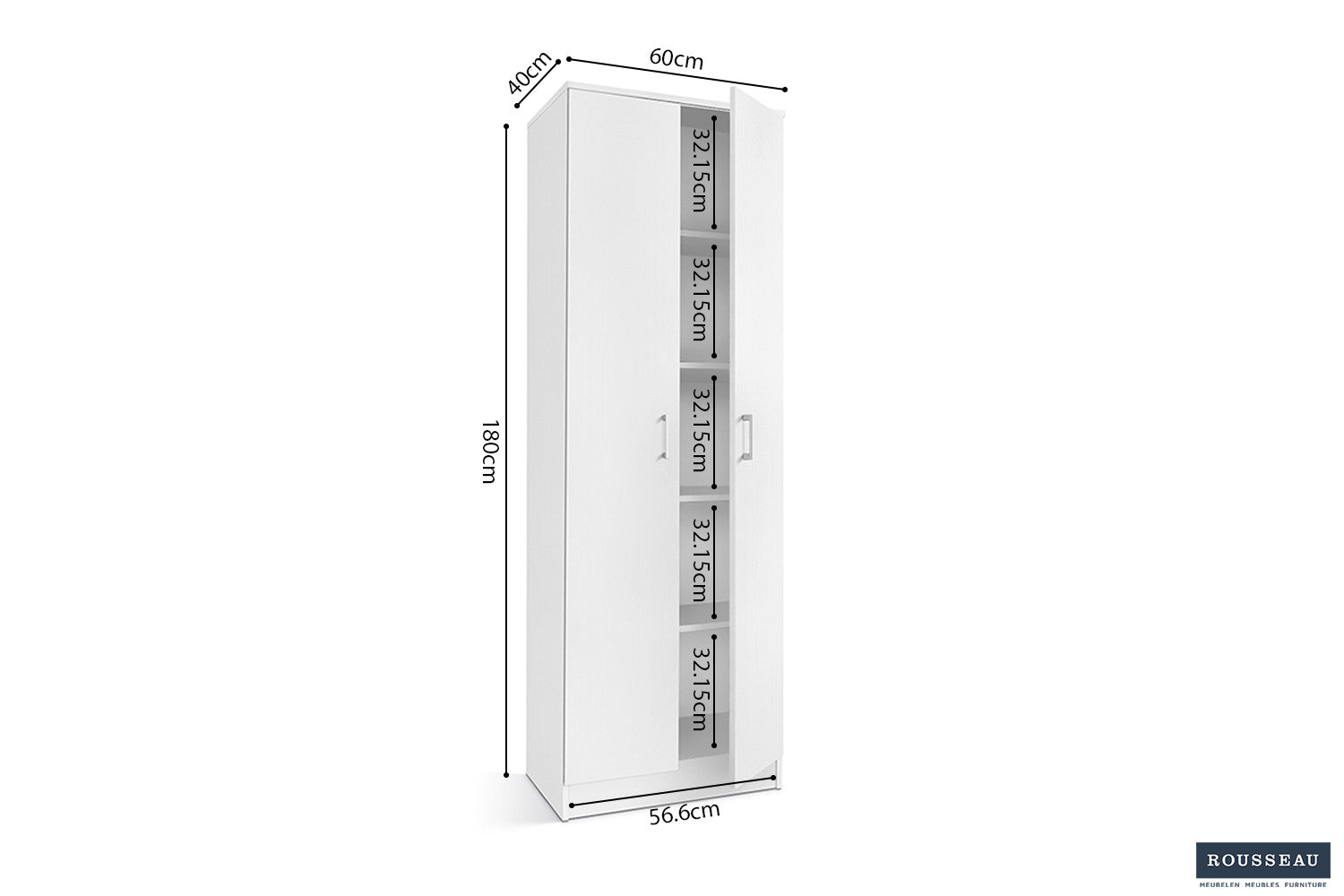 Storage cabinet 'Ray' 2 doors and 4 shelves White