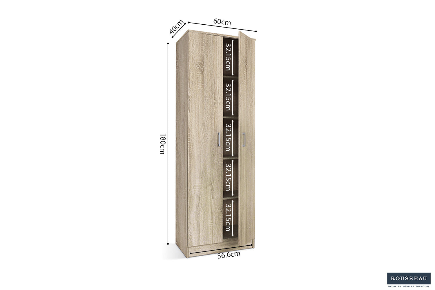 Storage cabinet 'Ray' 2 doors and 4 shelves Sonoma