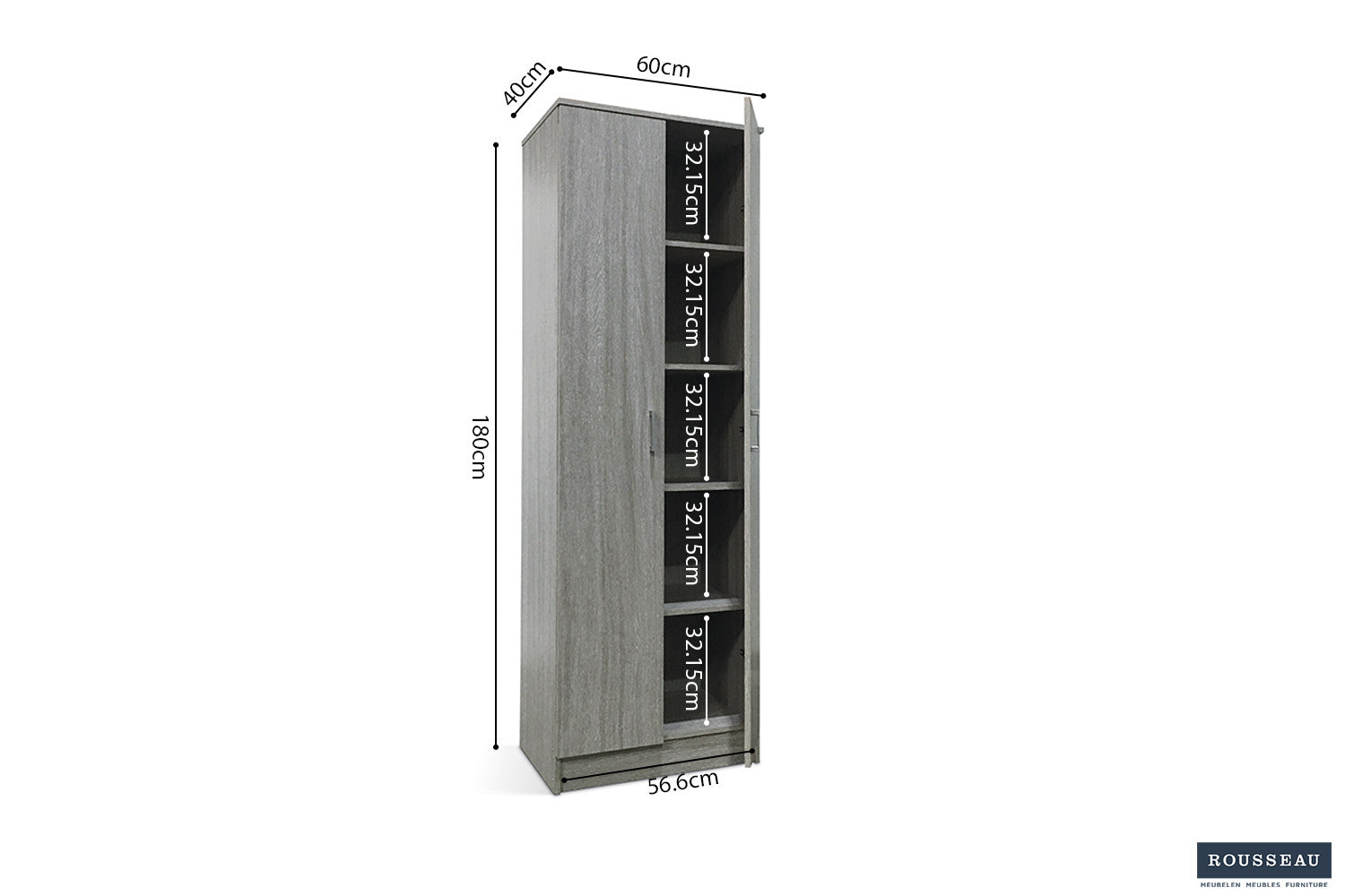 Storage cabinet 'Ray' 2 doors and 4 shelves Gray oak