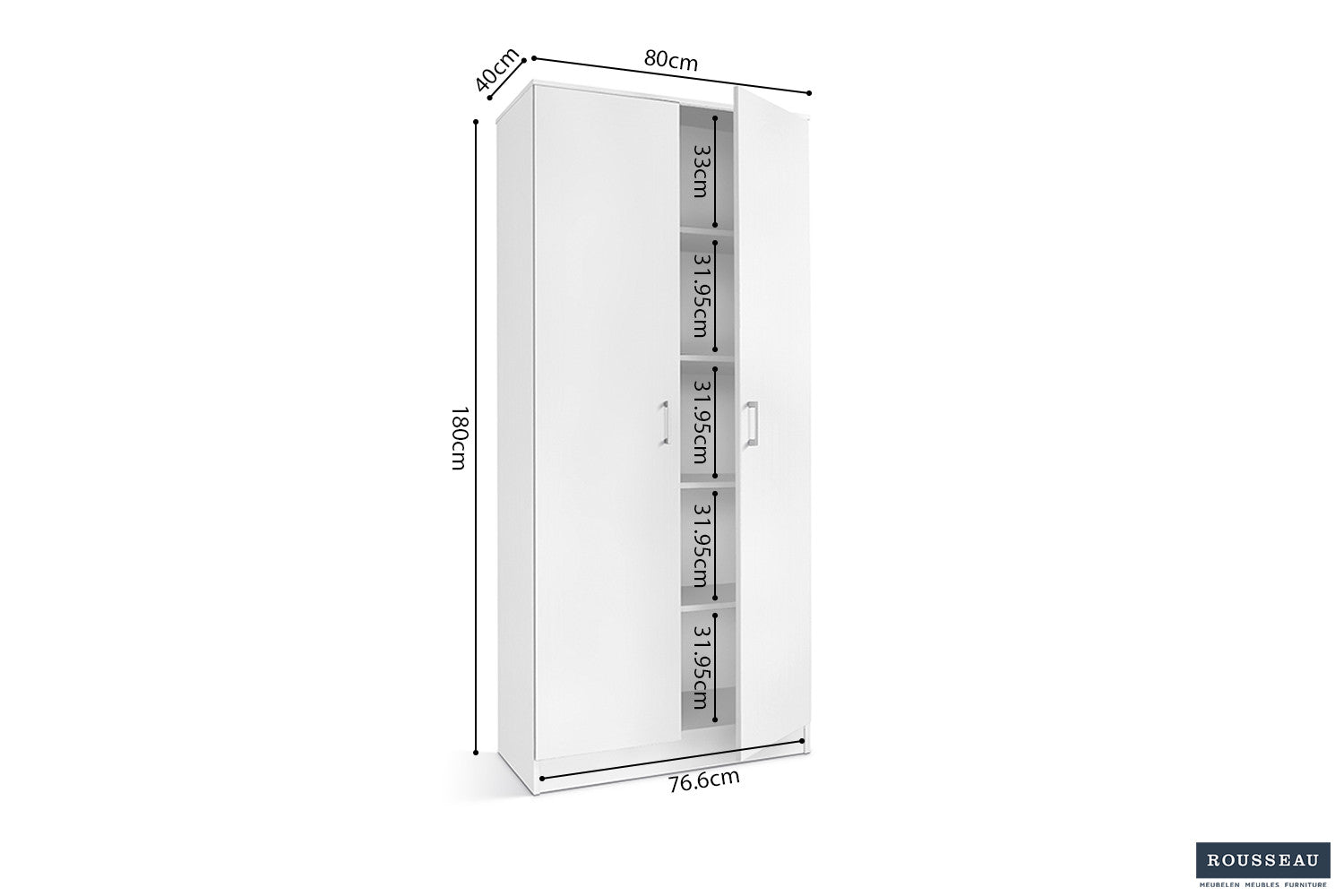 Storage cabinet 'Ray' 2 doors and 4 shelves White