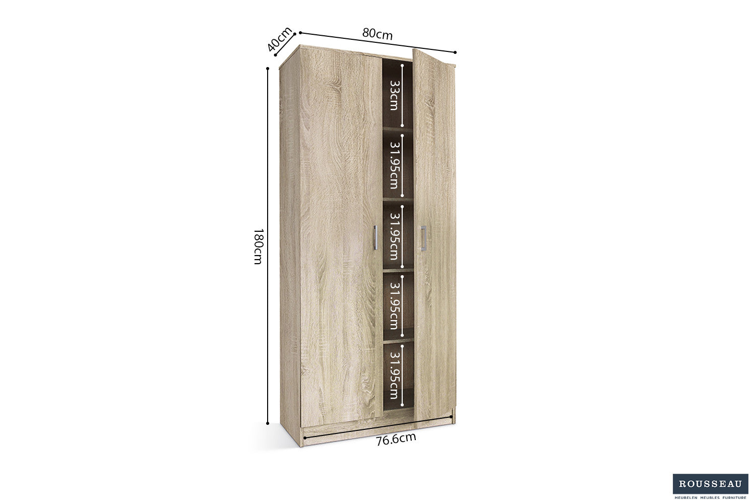 Storage cabinet 'Ray' 2 doors and 4 shelves Sonoma