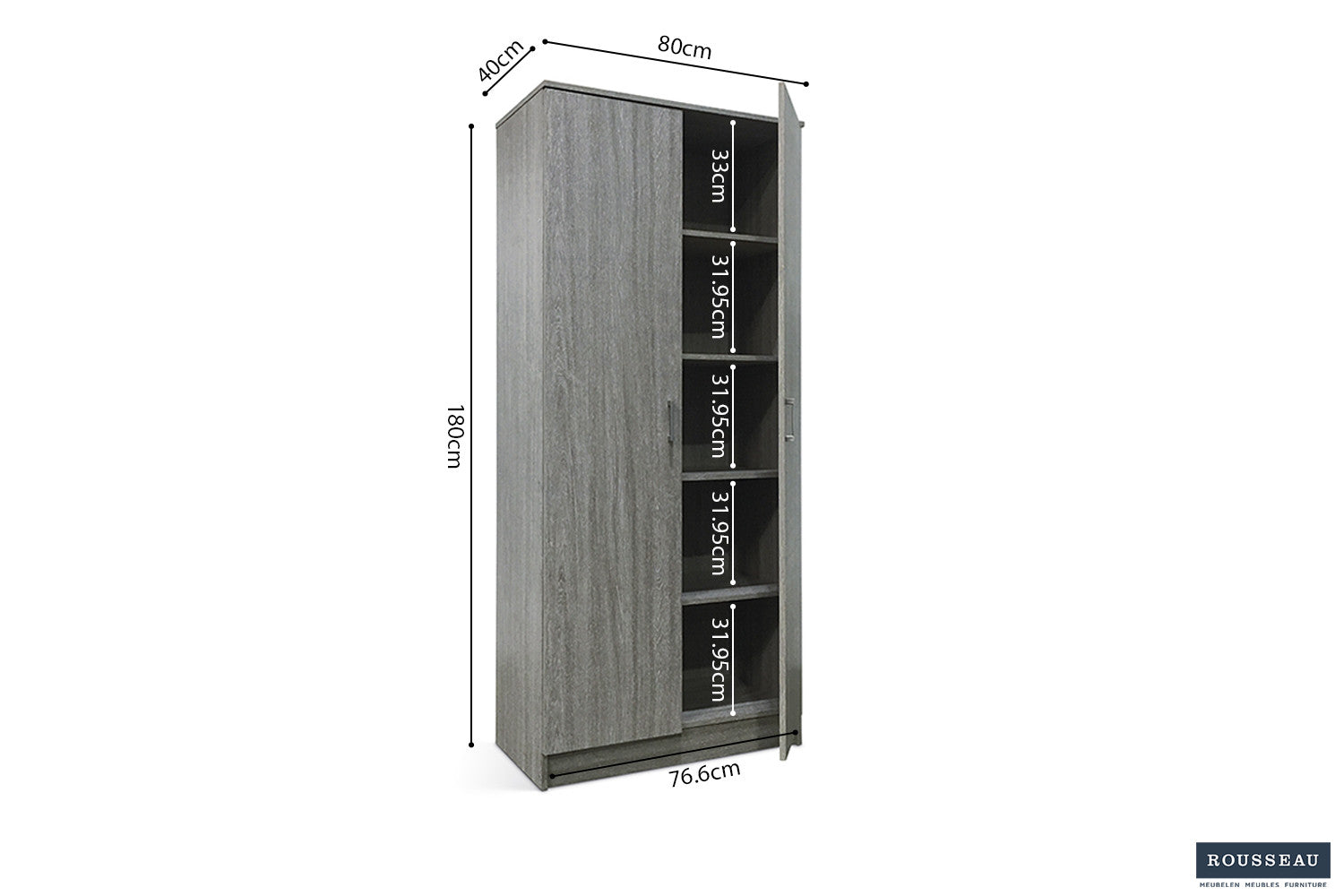 Storage cabinet 'Ray' 2 doors and 4 shelves Gray oak