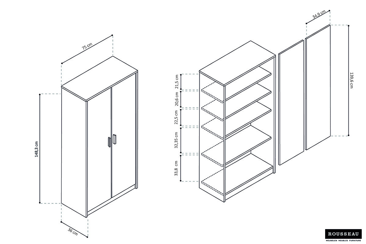 SALE - Storage cabinet 'Space' 2 doors and 4 shelves Sonoma
