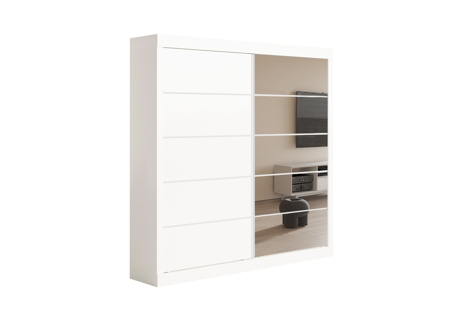 Wardrobe 'Mike' 2 sliding doors, 1 mirrored door White