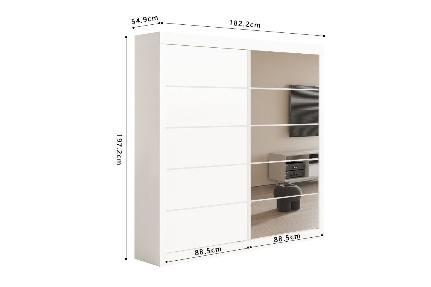 Wardrobe 'Mike' 2 sliding doors, 1 mirrored door White