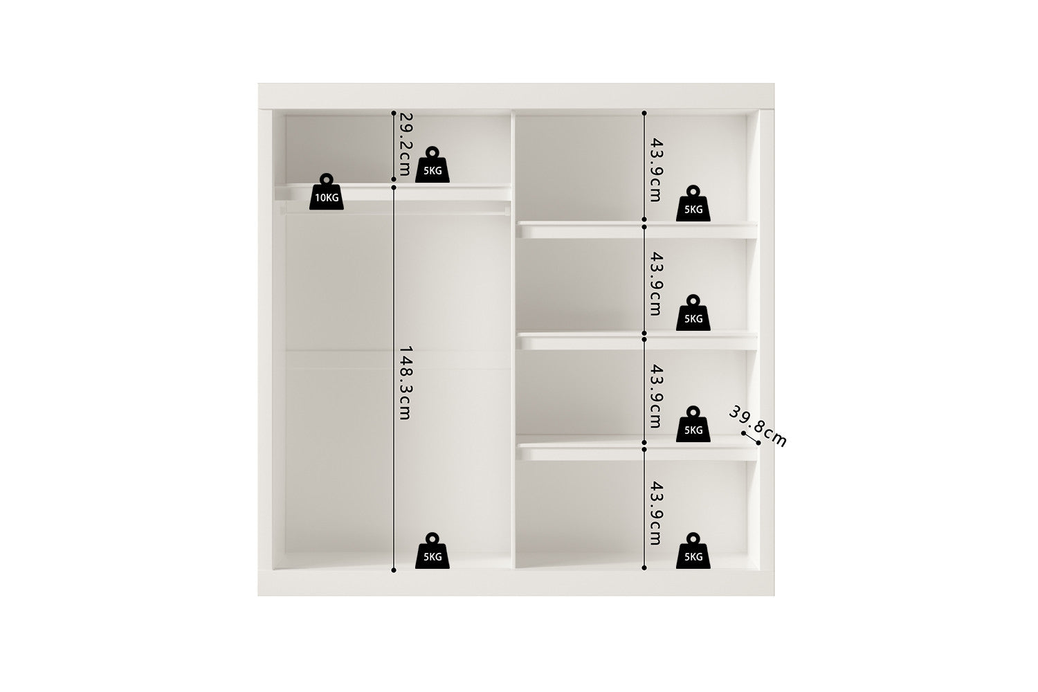 Wardrobe 'Mike' 2 sliding doors, 1 mirrored door White