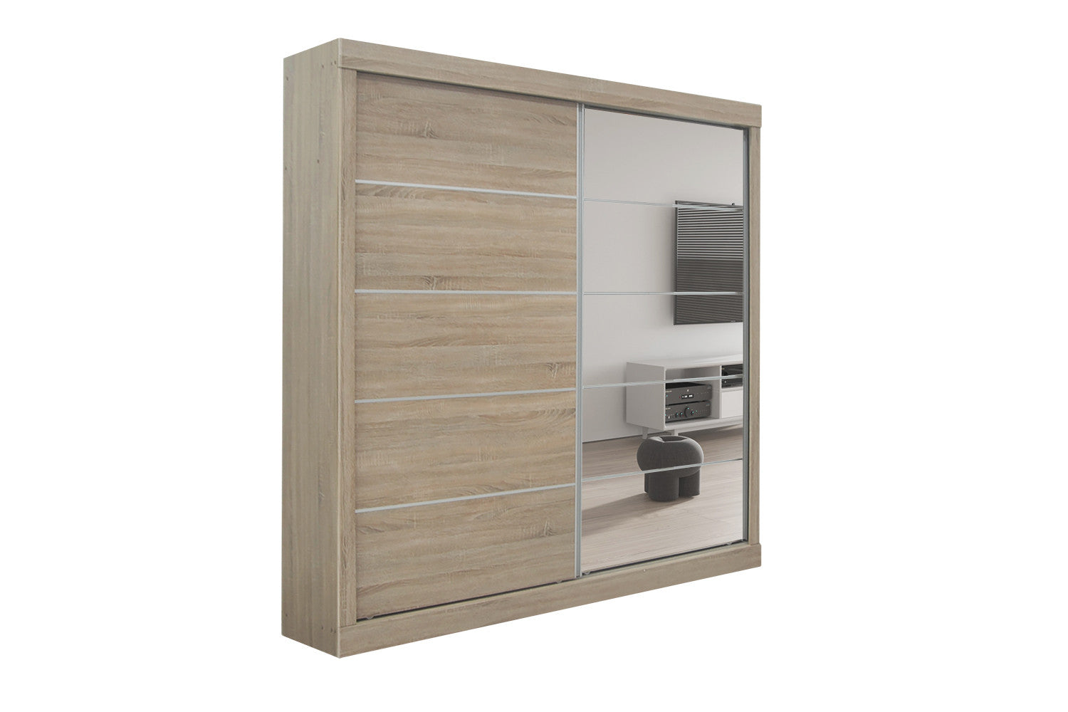 Wardrobe 'Mike' 2 sliding doors, 1 mirrored door Sonoma