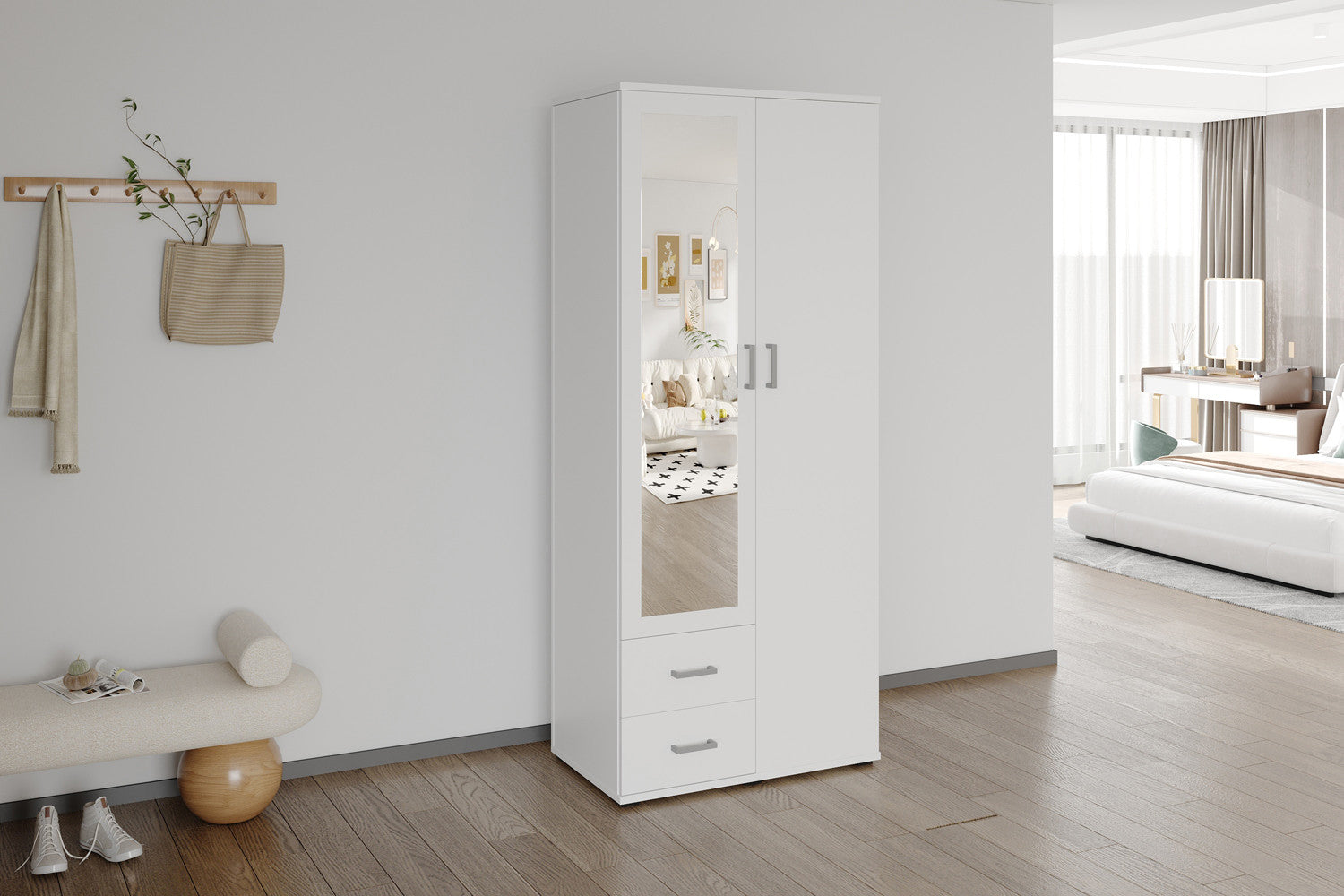 Wardrobe 'Marc' 2 doors with mirror White