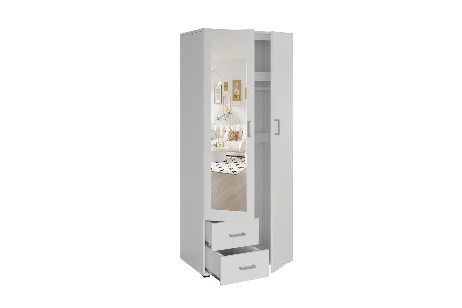 Wardrobe 'Marc' 2 doors with mirror White