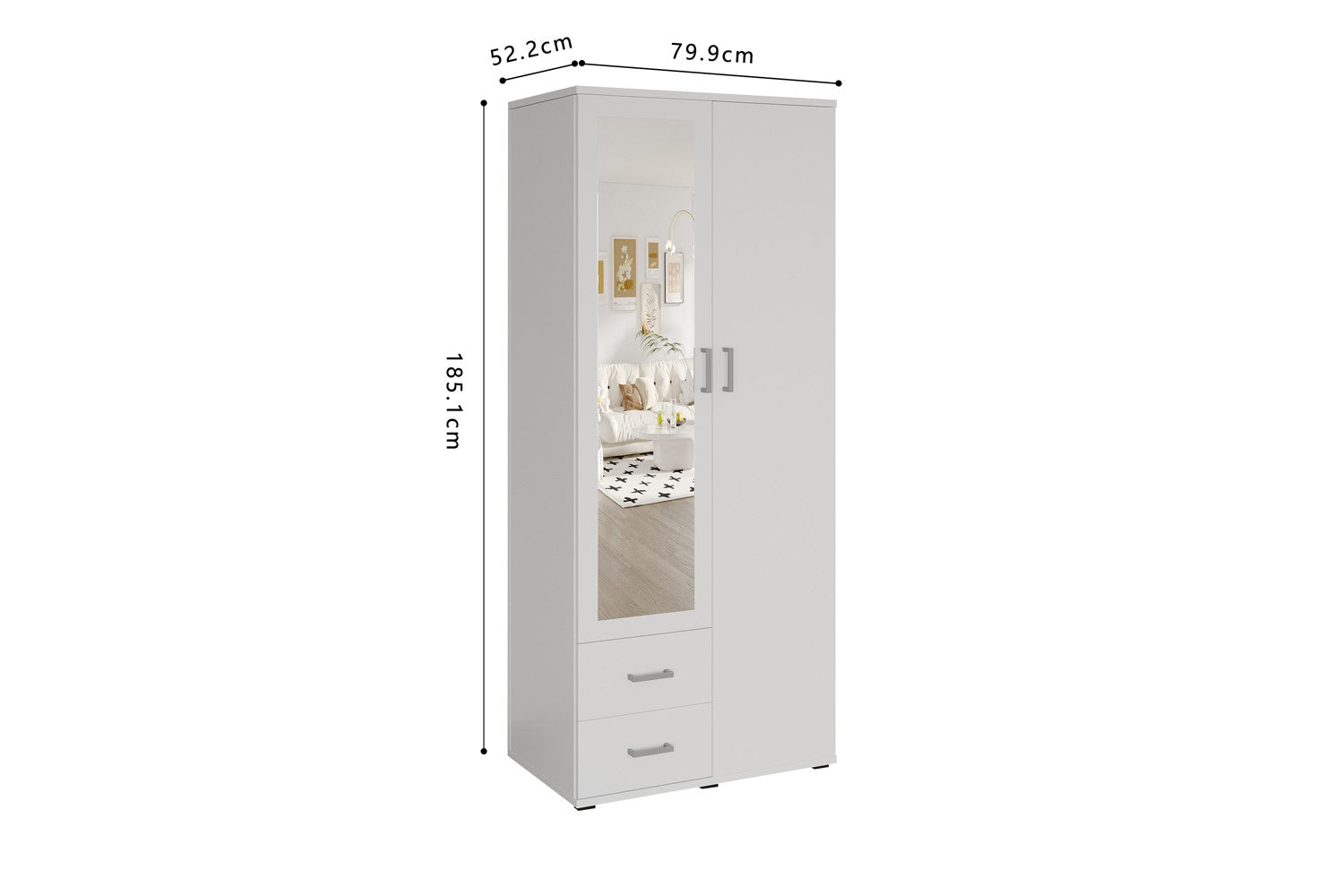 Wardrobe 'Marc' 2 doors with mirror White