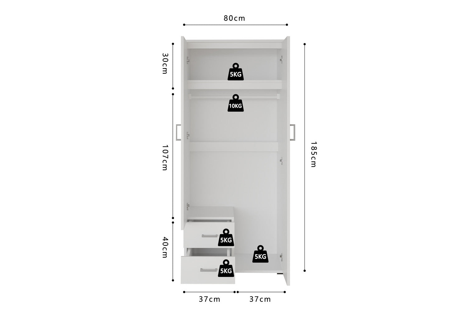 Wardrobe 'Marc' 2 doors with mirror White