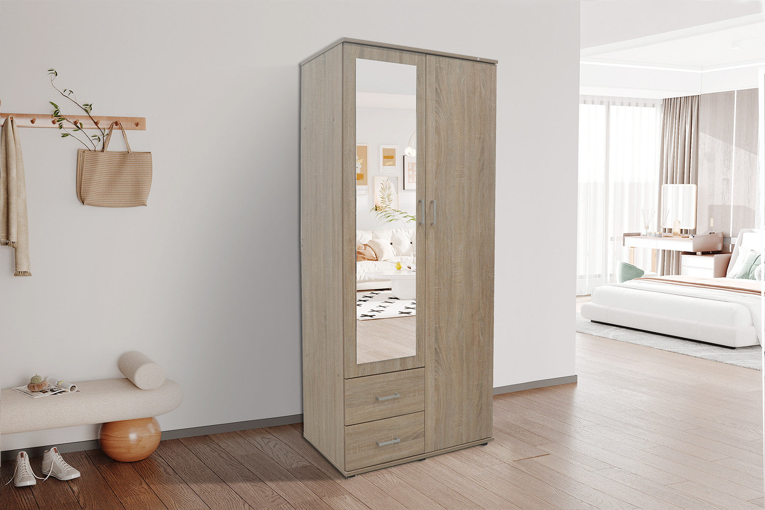 Wardrobe 'Marc' 2 doors with mirror Sonoma