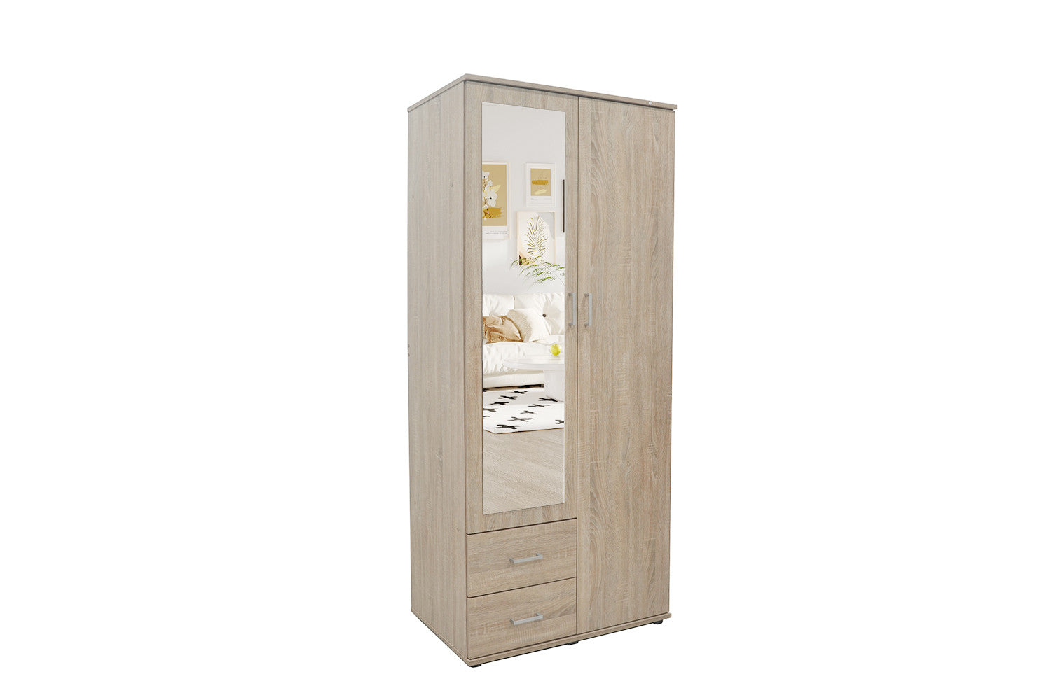 Wardrobe 'Marc' 2 doors with mirror Sonoma