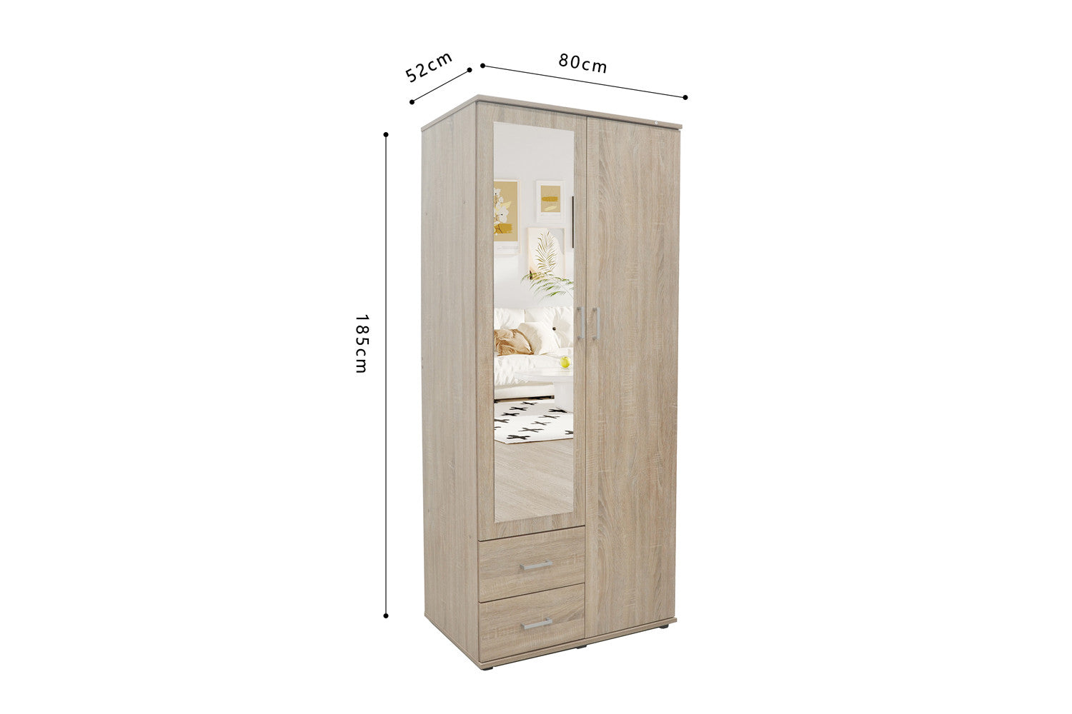 Wardrobe 'Marc' 2 doors with mirror Sonoma
