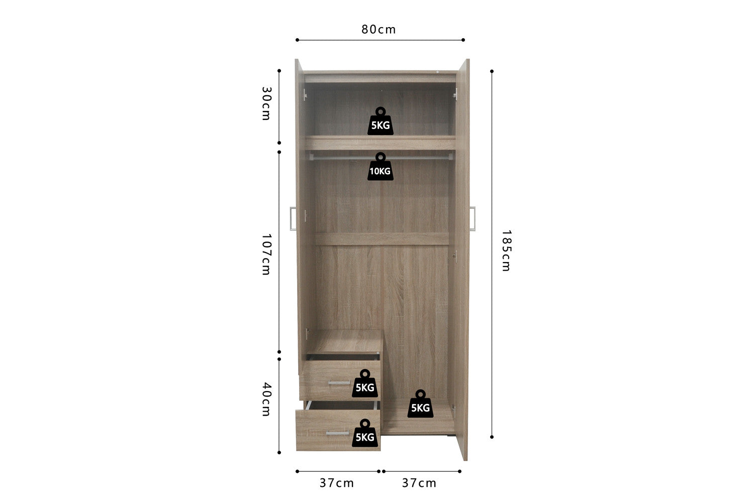 Wardrobe 'Marc' 2 doors with mirror Sonoma