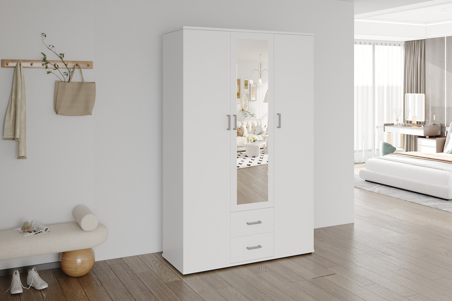 Wardrobe 'Marc' 3 doors with mirror White