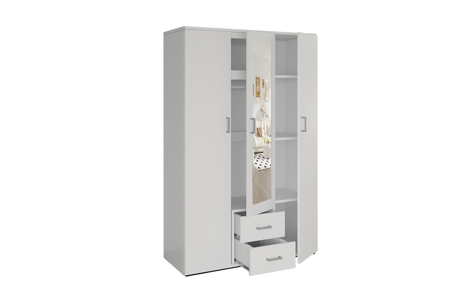 Wardrobe 'Marc' 3 doors with mirror White