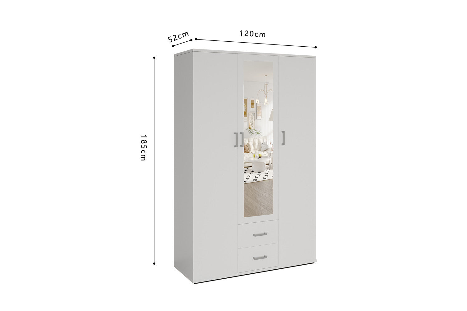 Wardrobe 'Marc' 3 doors with mirror White