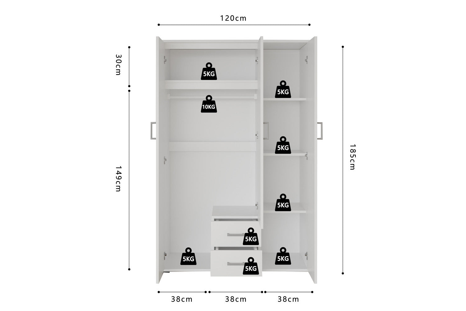 Wardrobe 'Marc' 3 doors with mirror White