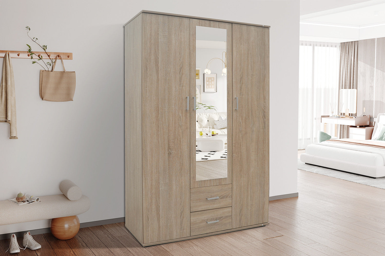 Wardrobe 'Marc' 3 doors with mirror Sonoma