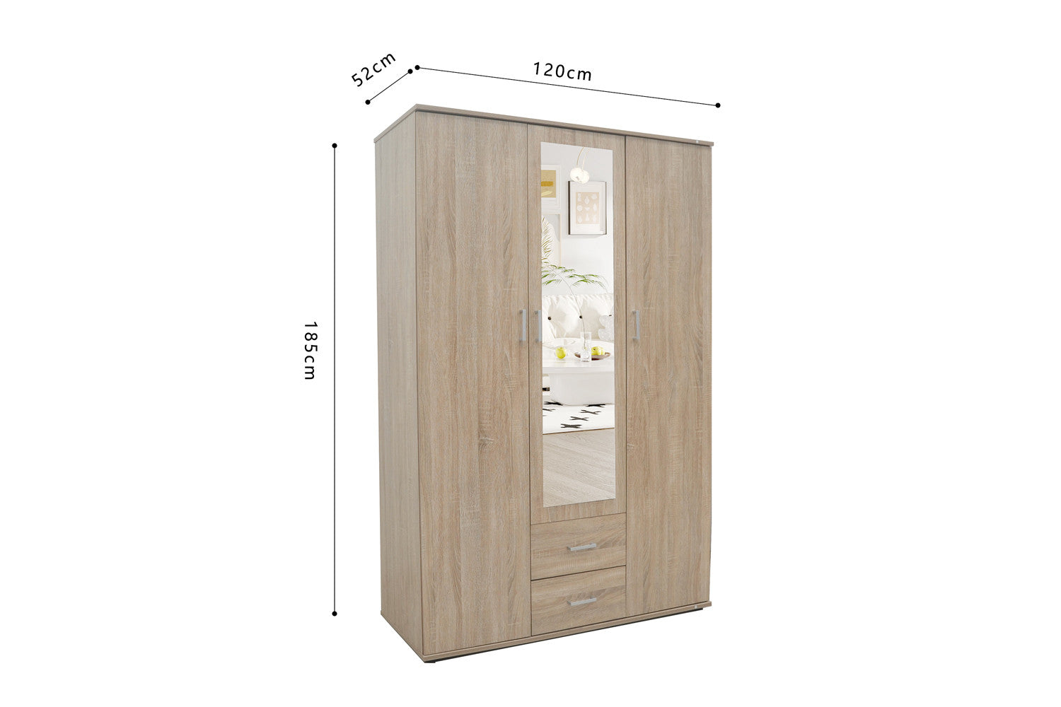 Wardrobe 'Marc' 3 doors with mirror Sonoma