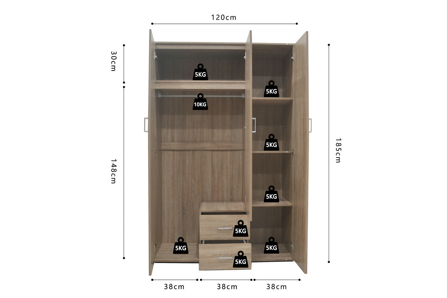 Wardrobe 'Marc' 3 doors with mirror Sonoma
