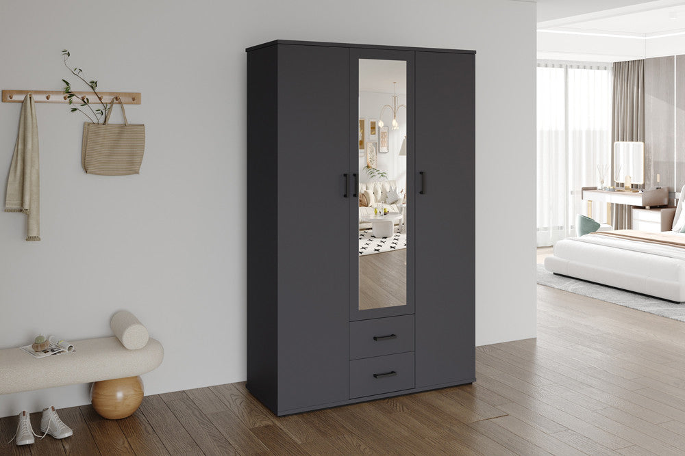 Wardrobe 'Marc' 3 doors with mirror Dark gray