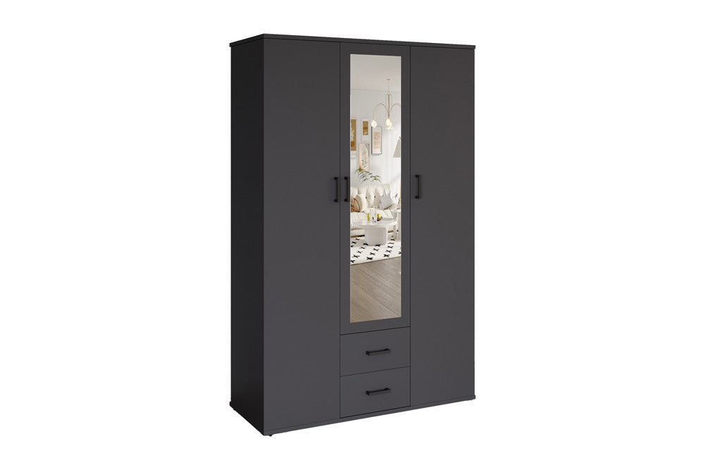 Wardrobe 'Marc' 3 doors with mirror Dark gray
