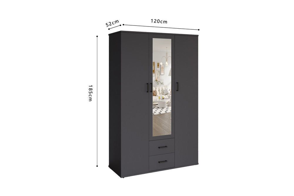Wardrobe 'Marc' 3 doors with mirror Dark gray