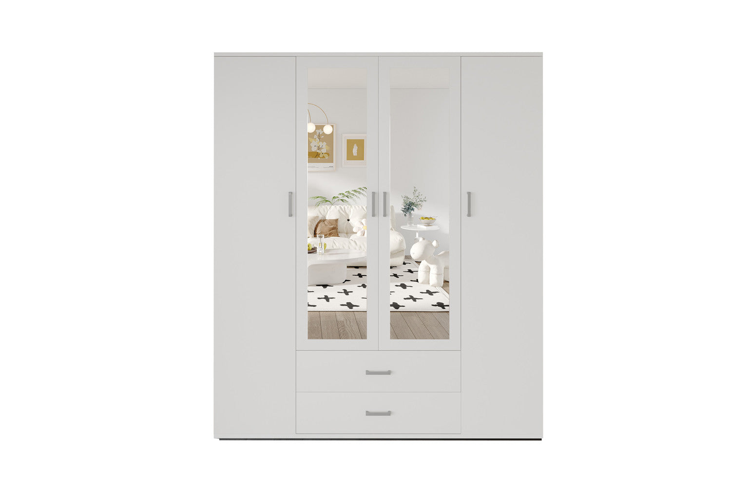 Wardrobe 'Marc' 4 doors with 2 mirrors White