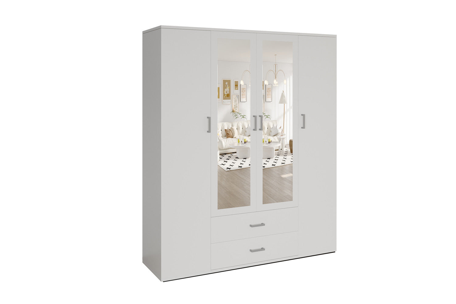 Wardrobe 'Marc' 4 doors with 2 mirrors White