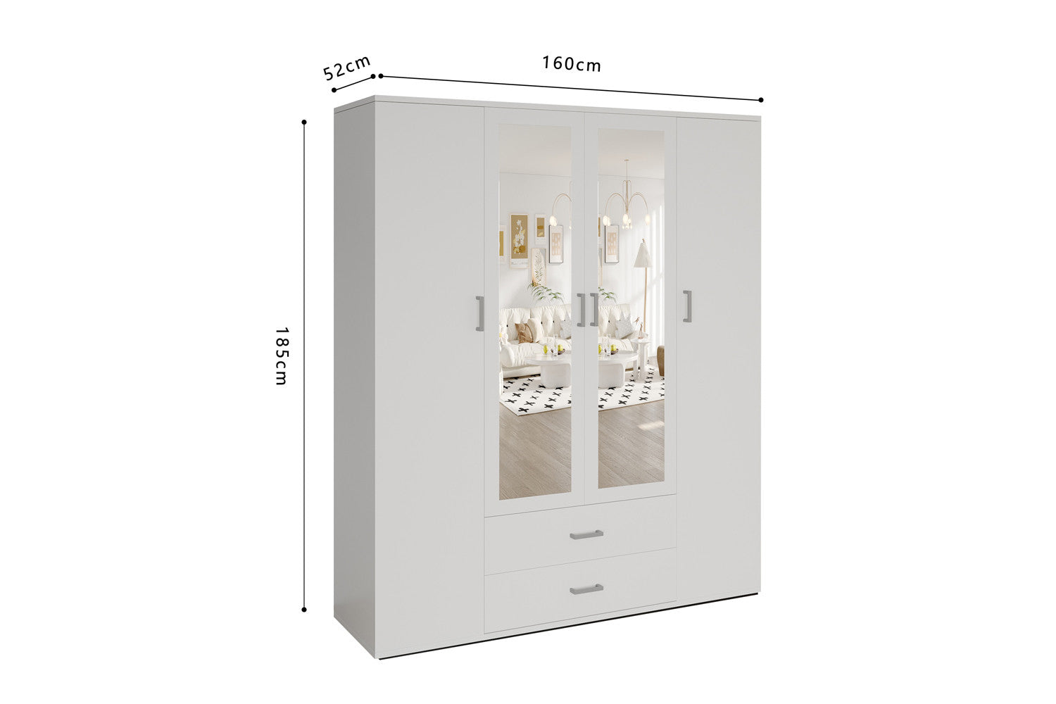 Wardrobe 'Marc' 4 doors with 2 mirrors White