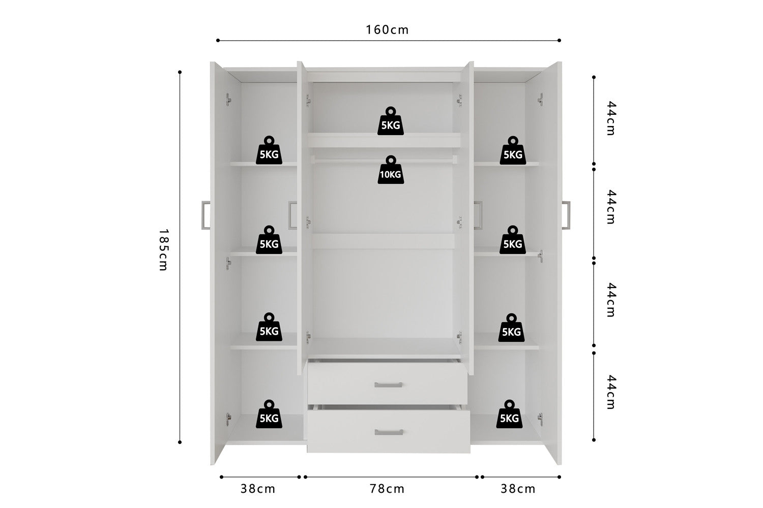 Wardrobe 'Marc' 4 doors with 2 mirrors White