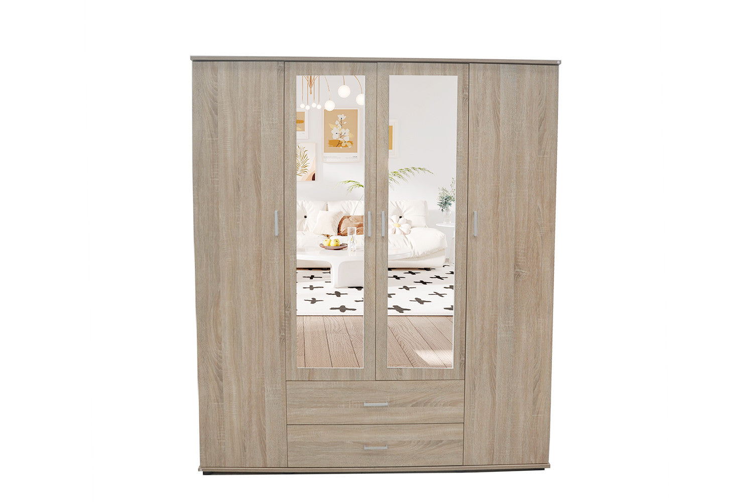 Wardrobe 'Marc' 4 doors with 2 mirrors Sonoma