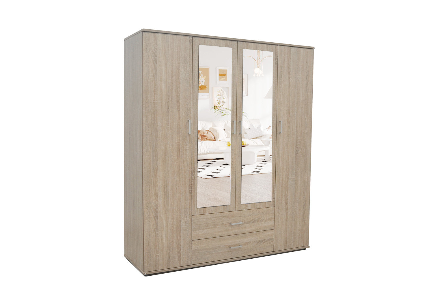 Wardrobe 'Marc' 4 doors with 2 mirrors Sonoma